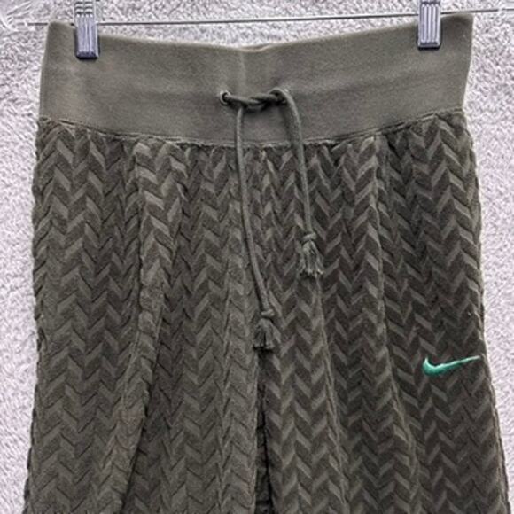 Nike Women's Small Joggers Green Terry Cloth Chevron Pattern Pull Tie Activewear - Picture 5 of 9